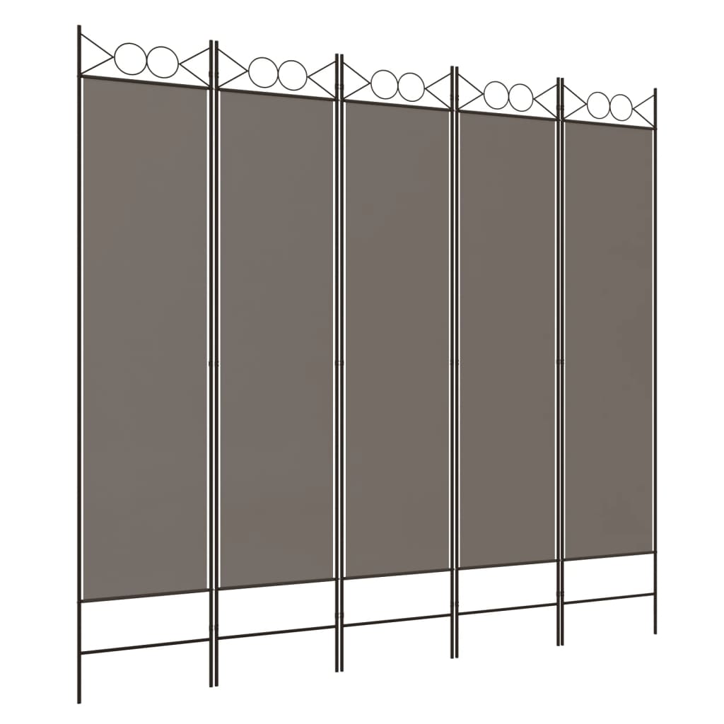 Divisorio a 5 Pannelli Antracite 200x200 cm Tessuto - homemem39