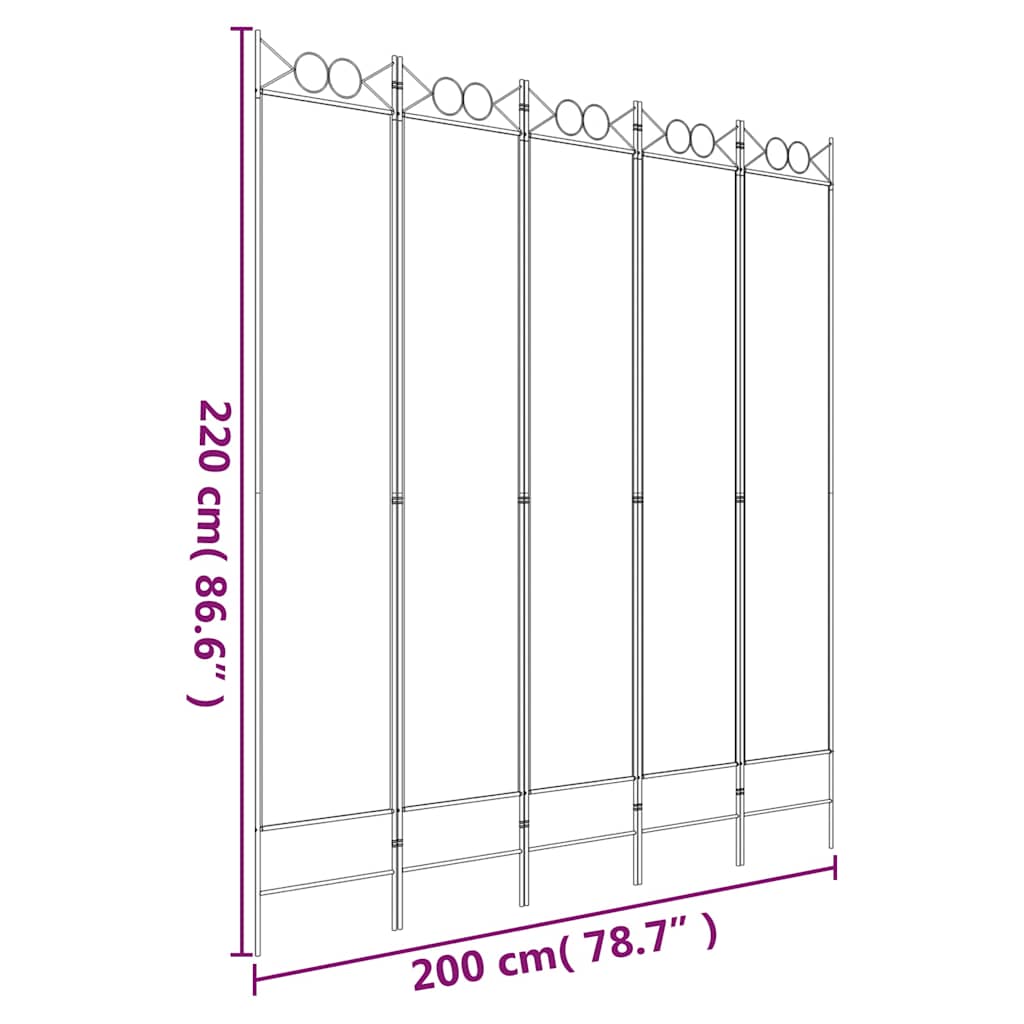 Divisorio a 5 Pannelli Antracite 200x220 cm Tessuto