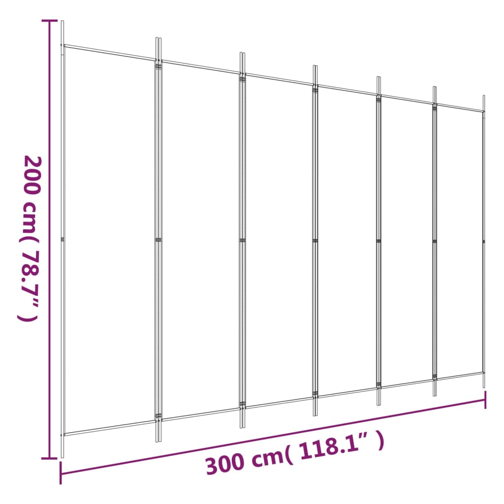 Divisorio a 6 Pannelli Bianco 300x200 cm Tessuto - homemem39
