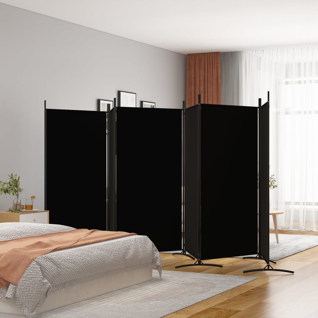 Divisorio a 6 Pannelli Nero 520x180 cm in Tessuto - homemem39