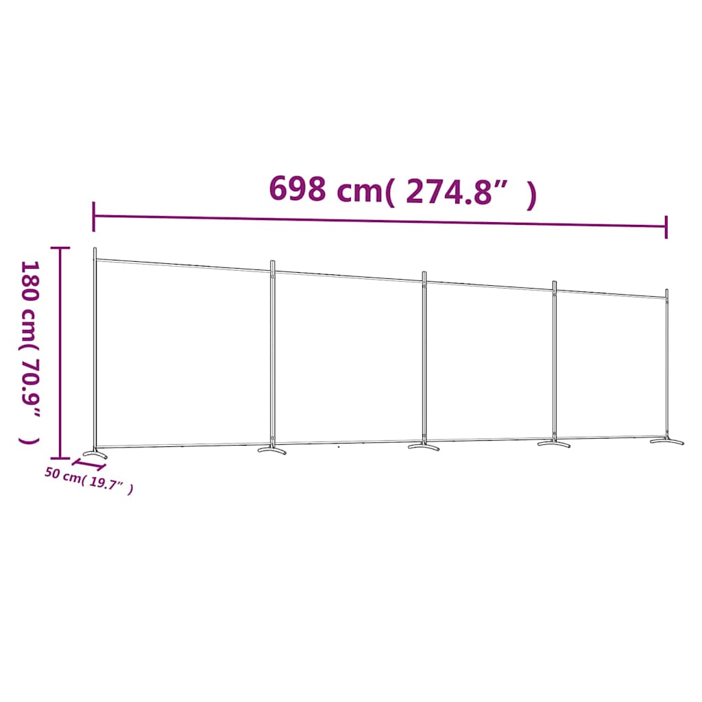 Divisorio a 4 Pannelli Antracite 698x180 cm Tessuto | homemem39