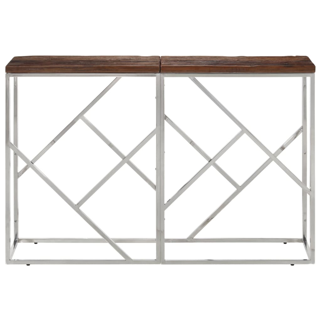Tavolo Consolle Argento Acciaio Inox e Traverse Legno Massello - homemem39
