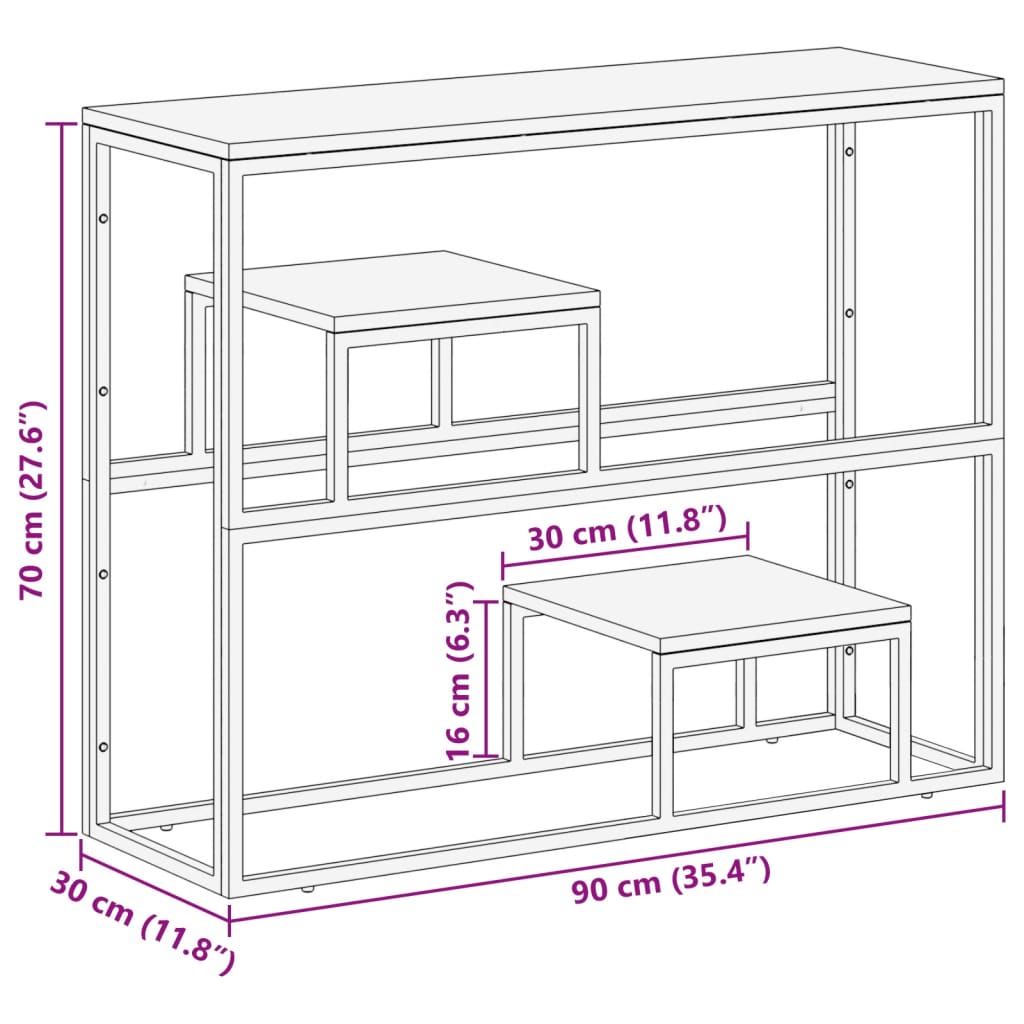Tavolino Consolle Dorato Acciaio Inox e Traverse Legno Massello - homemem39