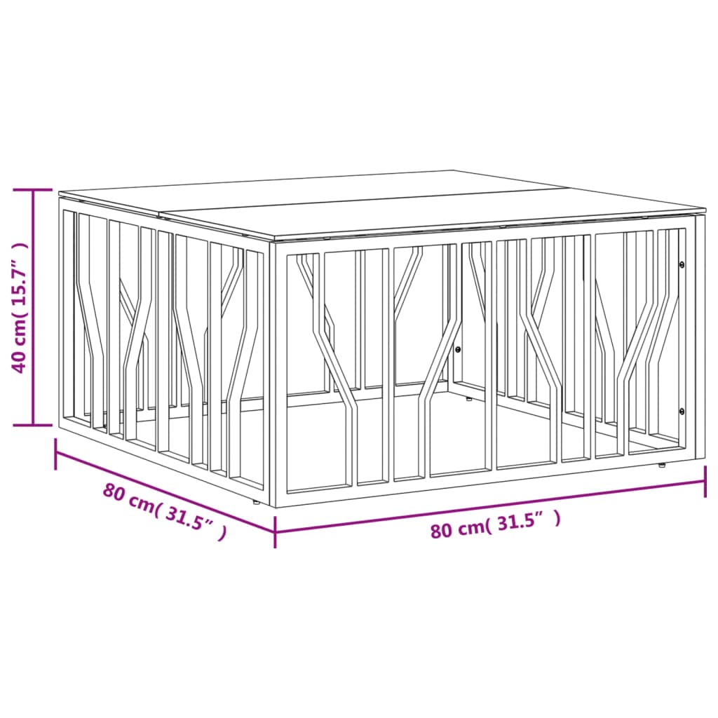Tavolino da Salotto Argento 80x80x40 cm in Acciaio Inox e Vetro | homemem39