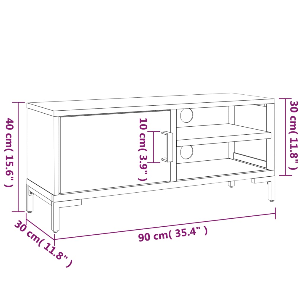 Mobile TV Nero 90x30x40 cm in Legno Massello di Pino - homemem39