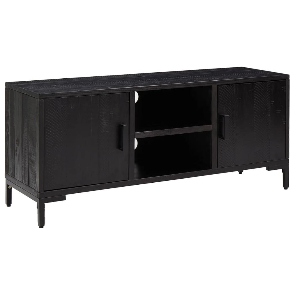 Mobile TV Nero 110x35x48 cm in Legno Massello di Pino - homemem39