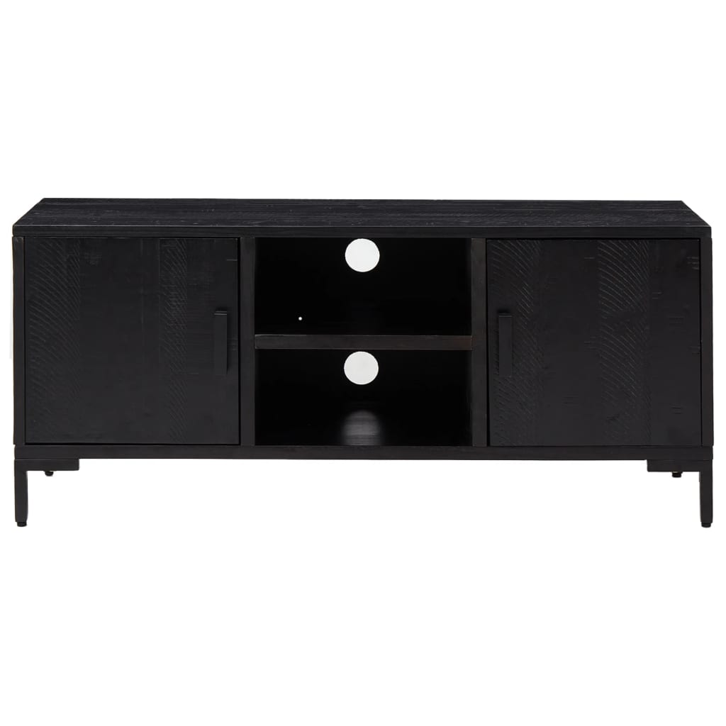 Mobile TV Nero 110x35x48 cm in Legno Massello di Pino - homemem39