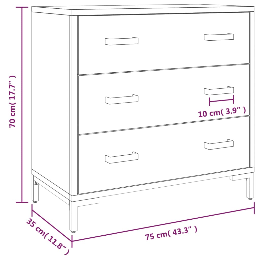 Cassettiera 75x35x70 cm in Legno Massello di Pino - homemem39