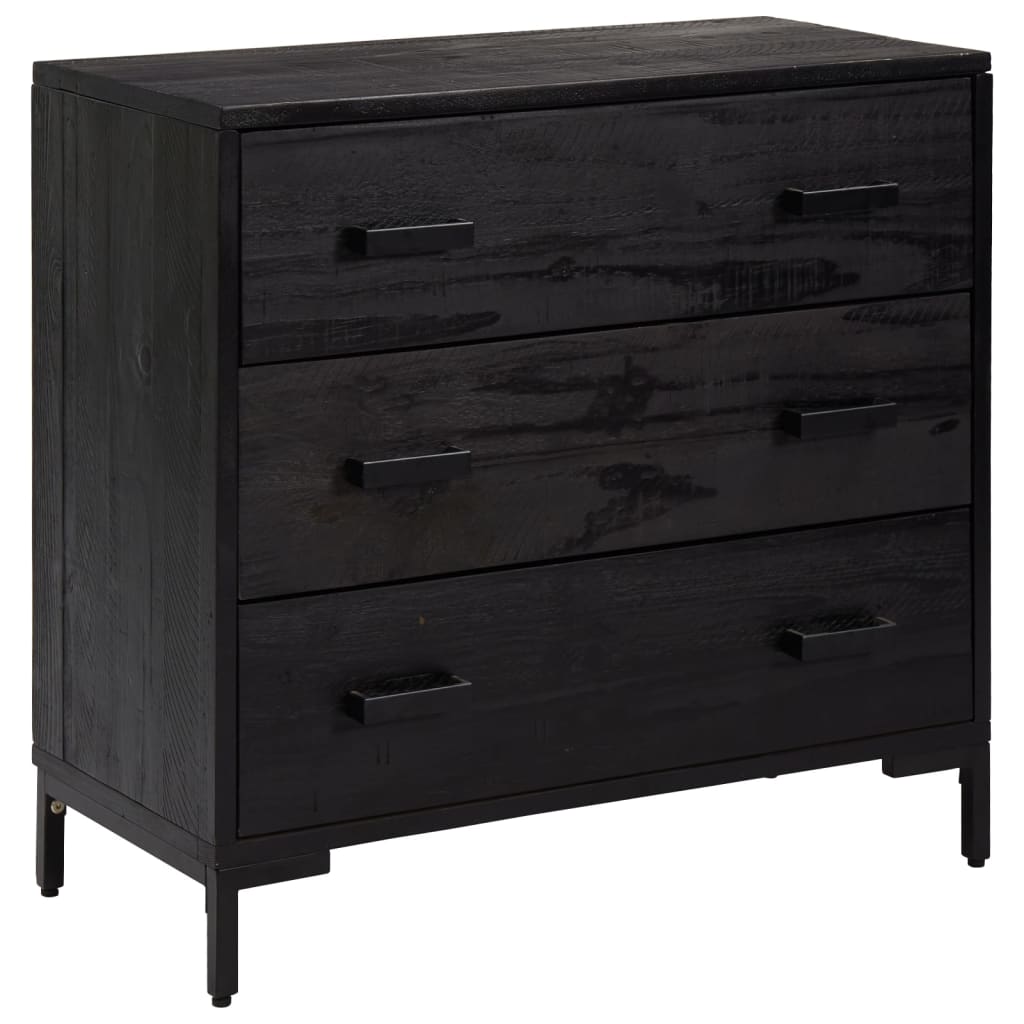 Cassettiera Nera 75x35x70 cm in Legno Massello di Pino - homemem39