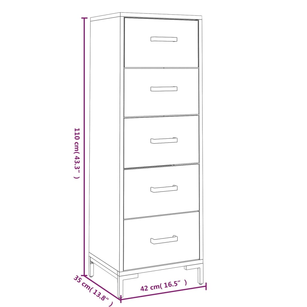 Cassettiera 42x35x110 cm in Legno Massello di Pino