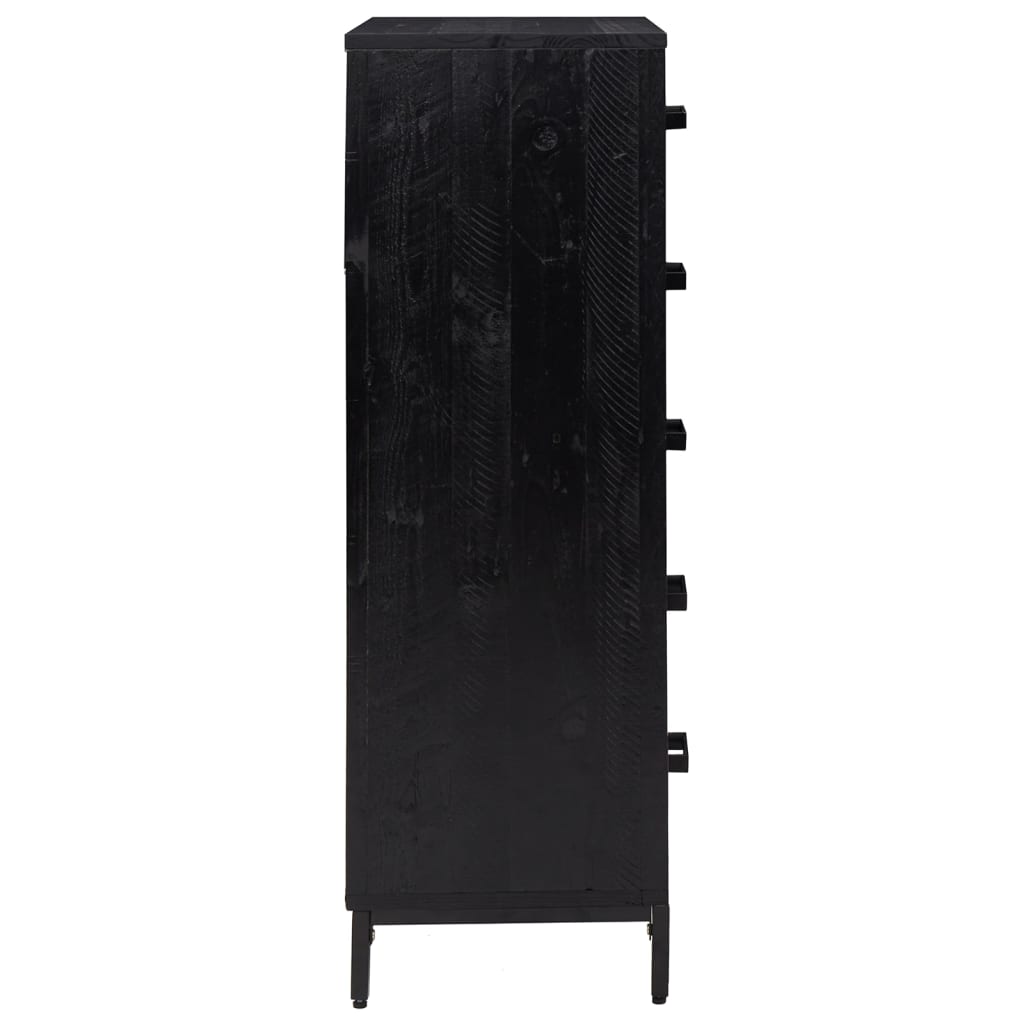 Cassettiera Nera 42x35x110 cm in Legno Massello di Pino - homemem39