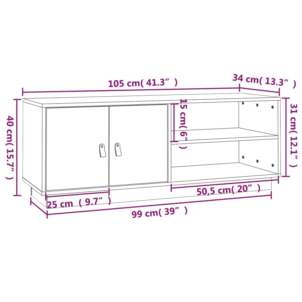 Mobile Porta TV ambra 105x34x40 cm in Legno Massello di Pino