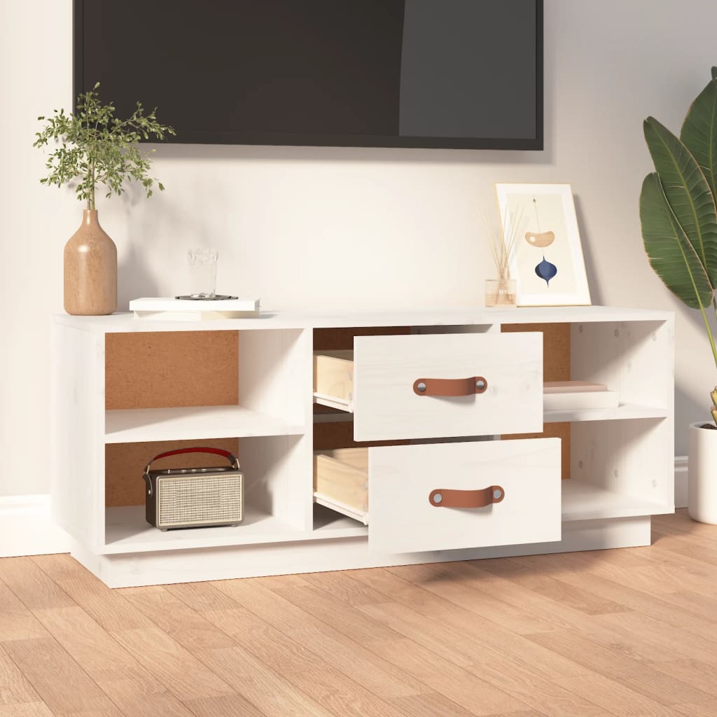 Mobile Porta TV Bianco 100x34x40 cm in Legno Massello di Pino - homemem39