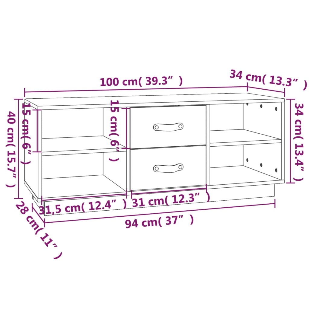 Mobile Porta TV Bianco 100x34x40 cm in Legno Massello di Pino - homemem39