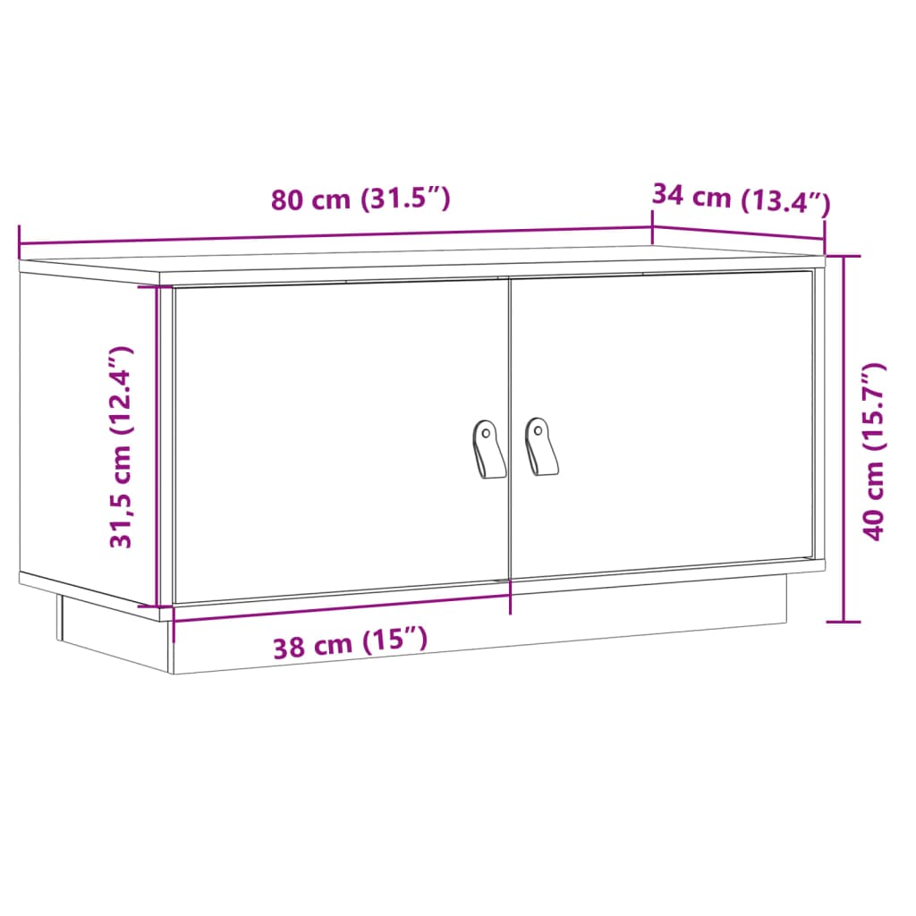 Mobile Porta TV Ambrato 80x34x40 cm in Legno Massello di Pino - homemem39