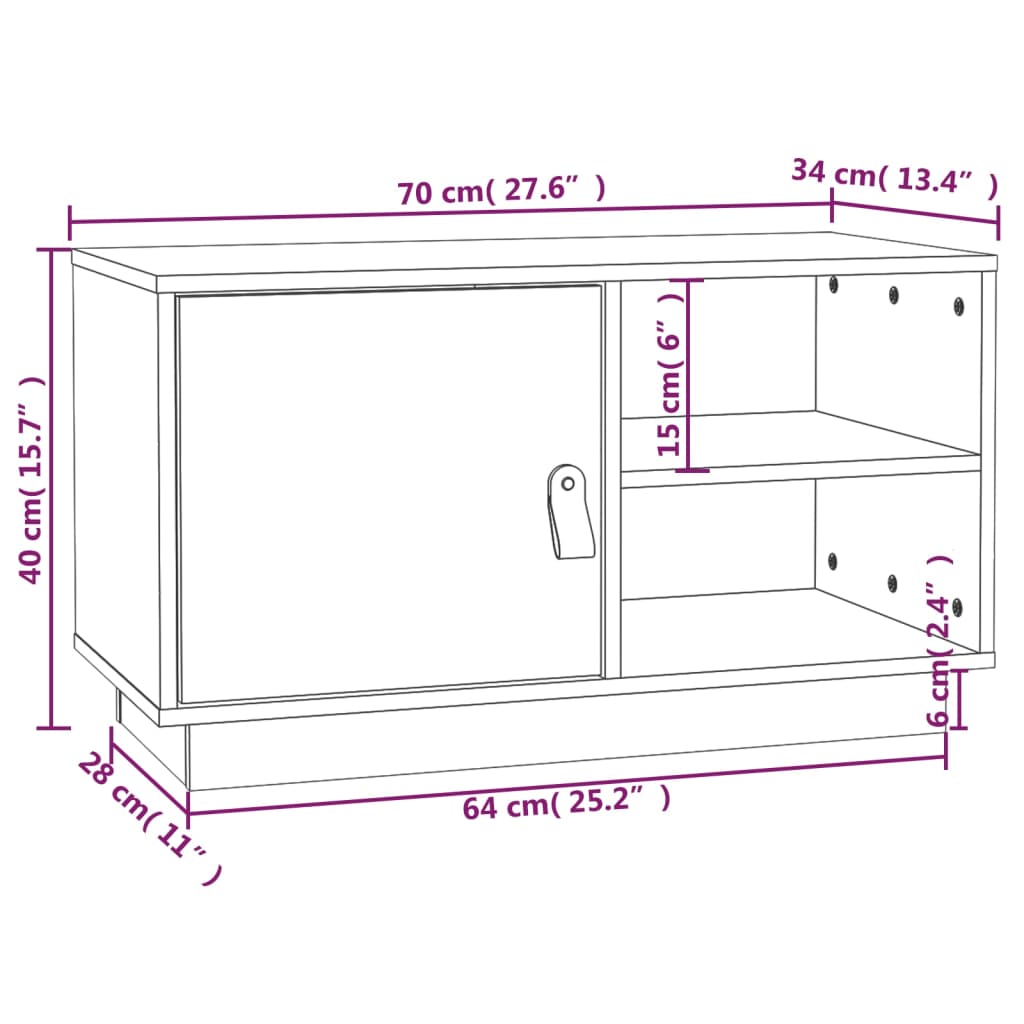 Mobile Porta TV Grigio 70x34x40 cm in Legno Massello di Pino | homemem39