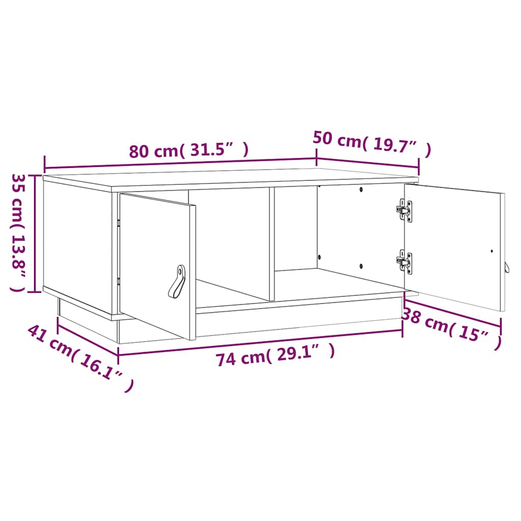 Tavolino da Salotto ambra 80x50x35 cm in Legno Massello di Pino