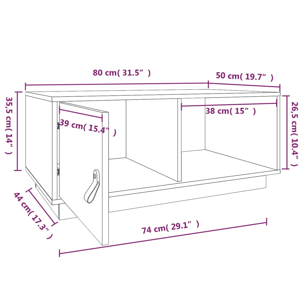 Tavolino da Salotto Grigio 80x50x35,5 cm Legno Massello di Pino | homemem39