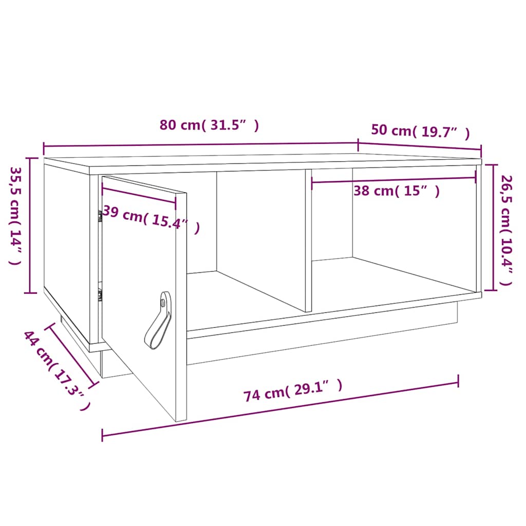 Tavolino da Salotto Grigio 80x50x35,5 cm Legno Massello di Pino