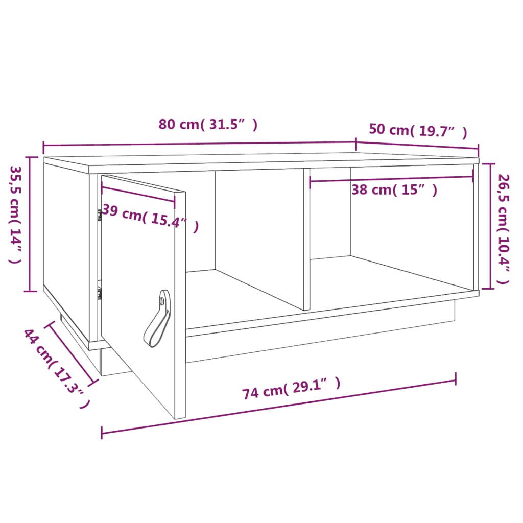 Tavolino da Salotto ambra 80x50x35,5 cm Legno Massello di Pino | homemem39