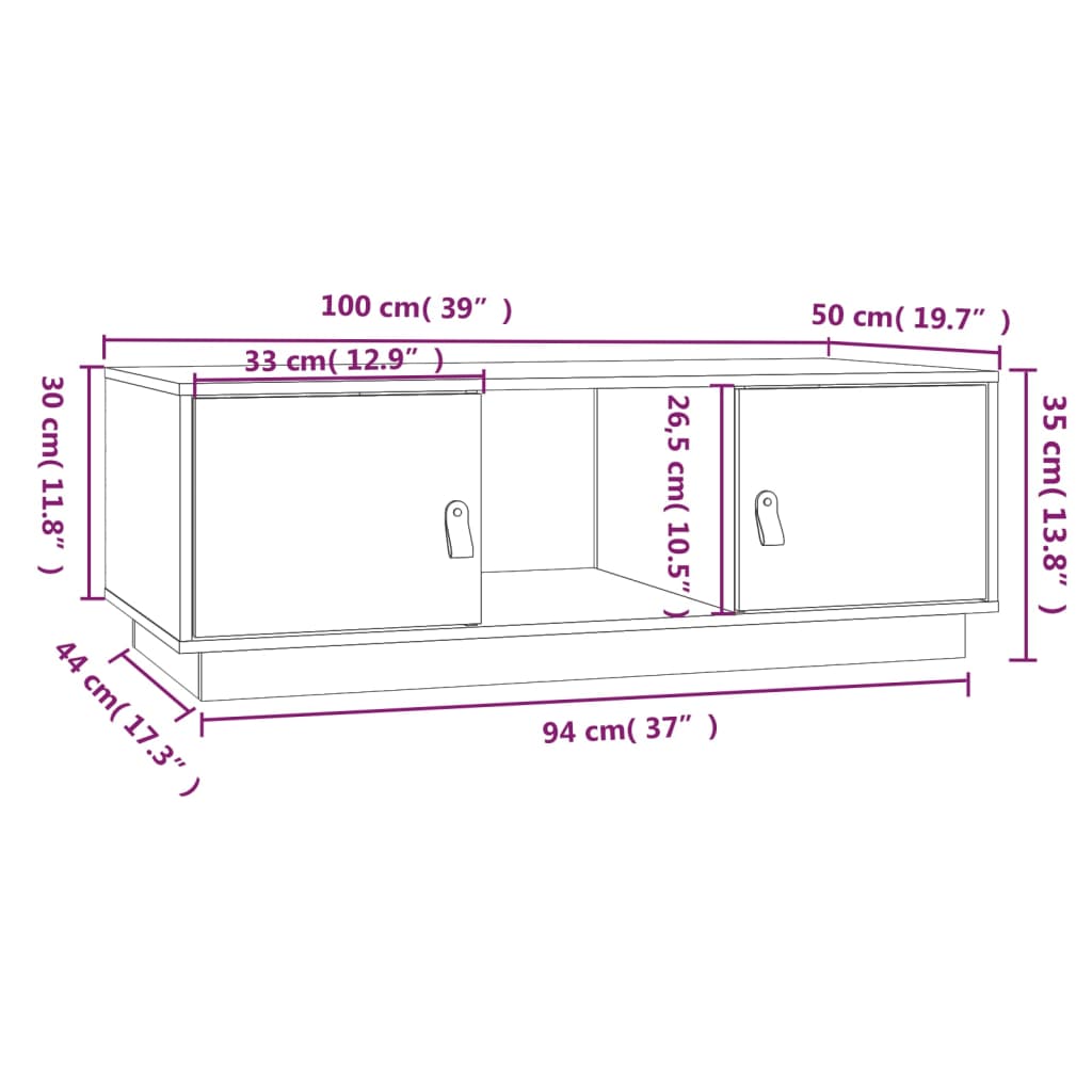 Tavolino da Salotto Bianco 100x50x35 cm Legno Massello di Pino | homemem39