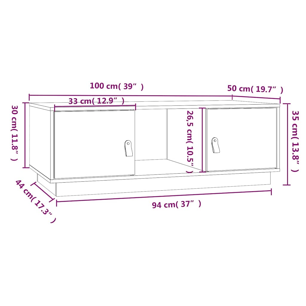 Tavolino da Salotto Nero 100x50x35 cm Legno Massello di Pino
