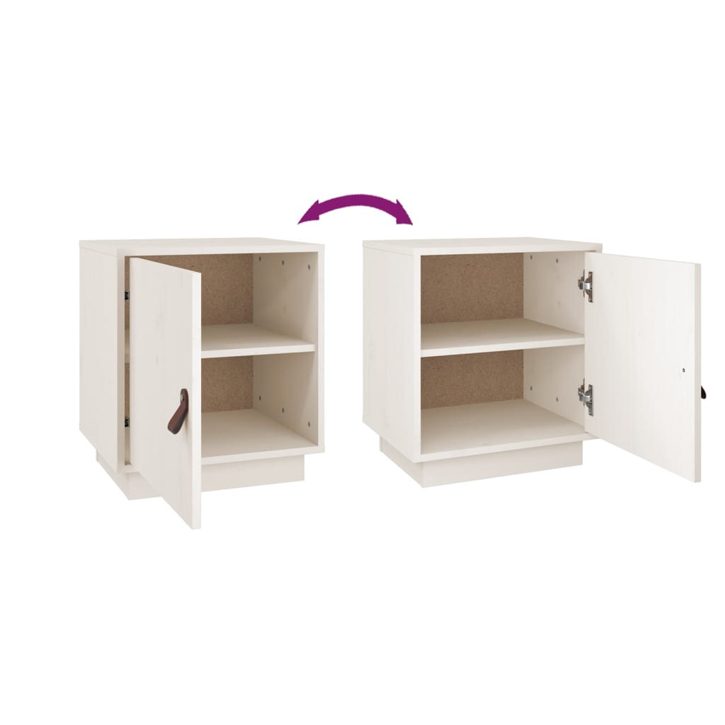 Comodino Bianco 40x34x45 cm in Legno Massello di Pino - homemem39