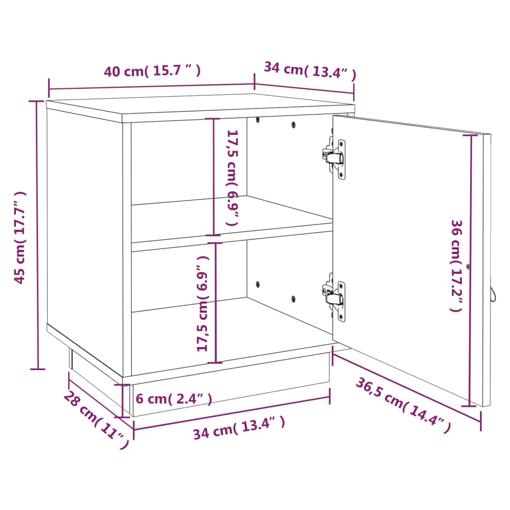 Comodino Bianco 40x34x45 cm in Legno Massello di Pino - homemem39