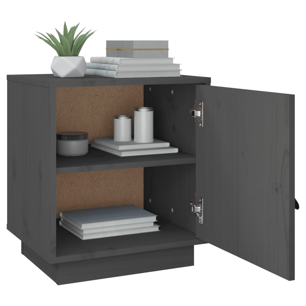 Comodini Grigi 2 pz 40x34x45 cm in Legno Massello di Pino - homemem39