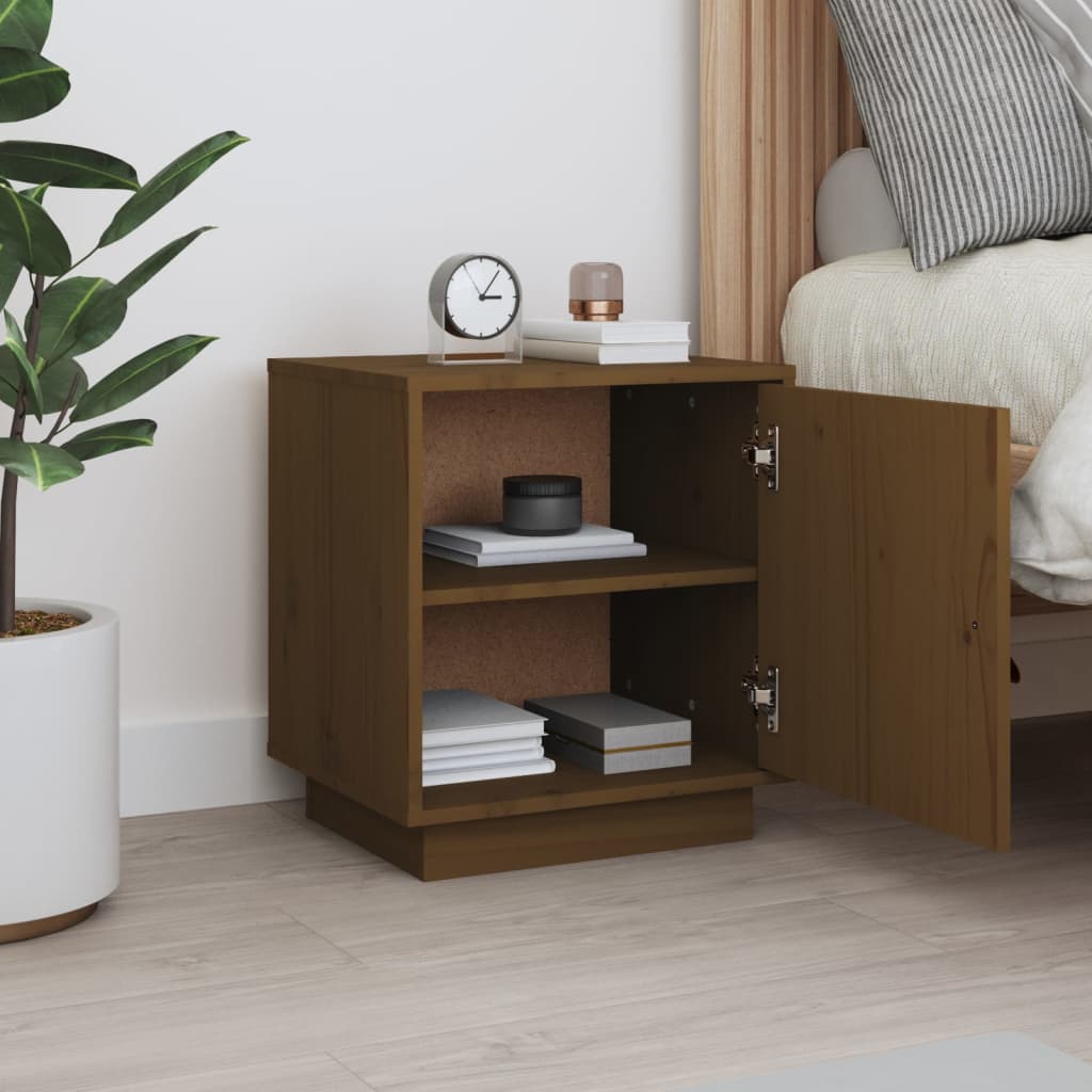 Comodino Marrone Ambrato 40x34x45 cm in Legno Massello di Pino - homemem39
