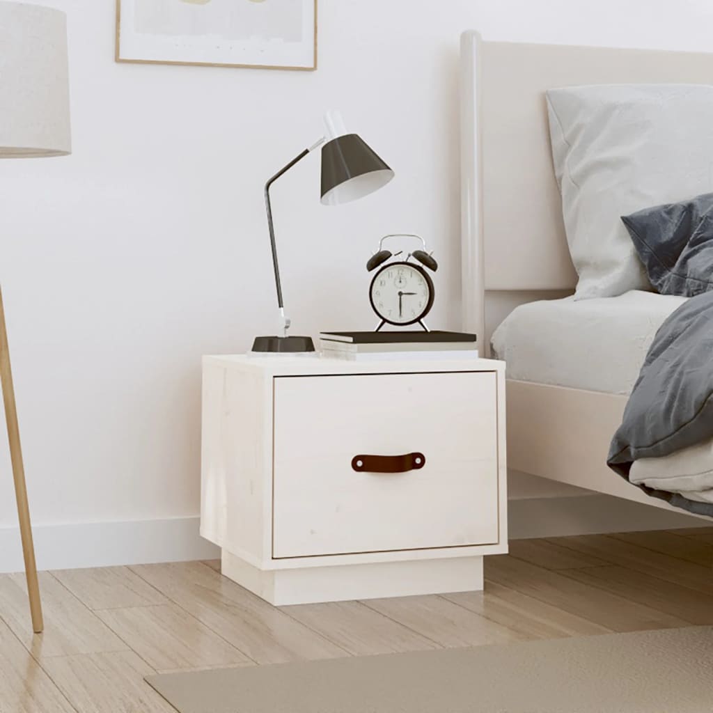 Comodino Bianco 40x34x35 cm in Legno Massello di Pino - homemem39