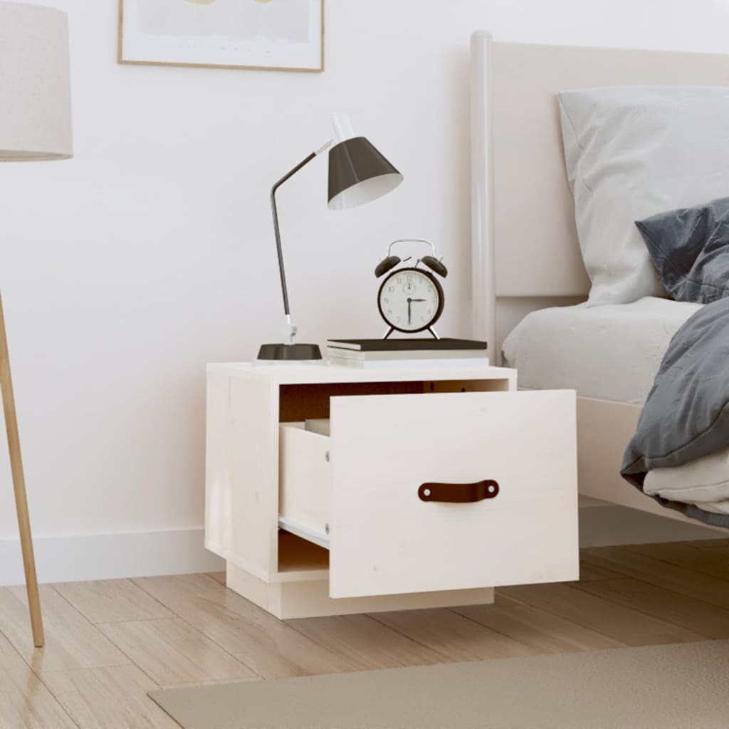 Comodini 2 pz Bianco 40x34x35 cm in Legno Massello di Pino - homemem39