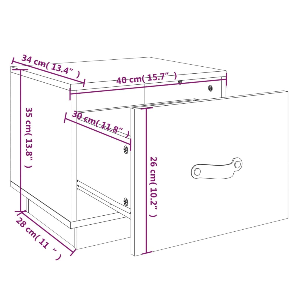Comodini 2 pz Bianco 40x34x35 cm in Legno Massello di Pino | homemem39