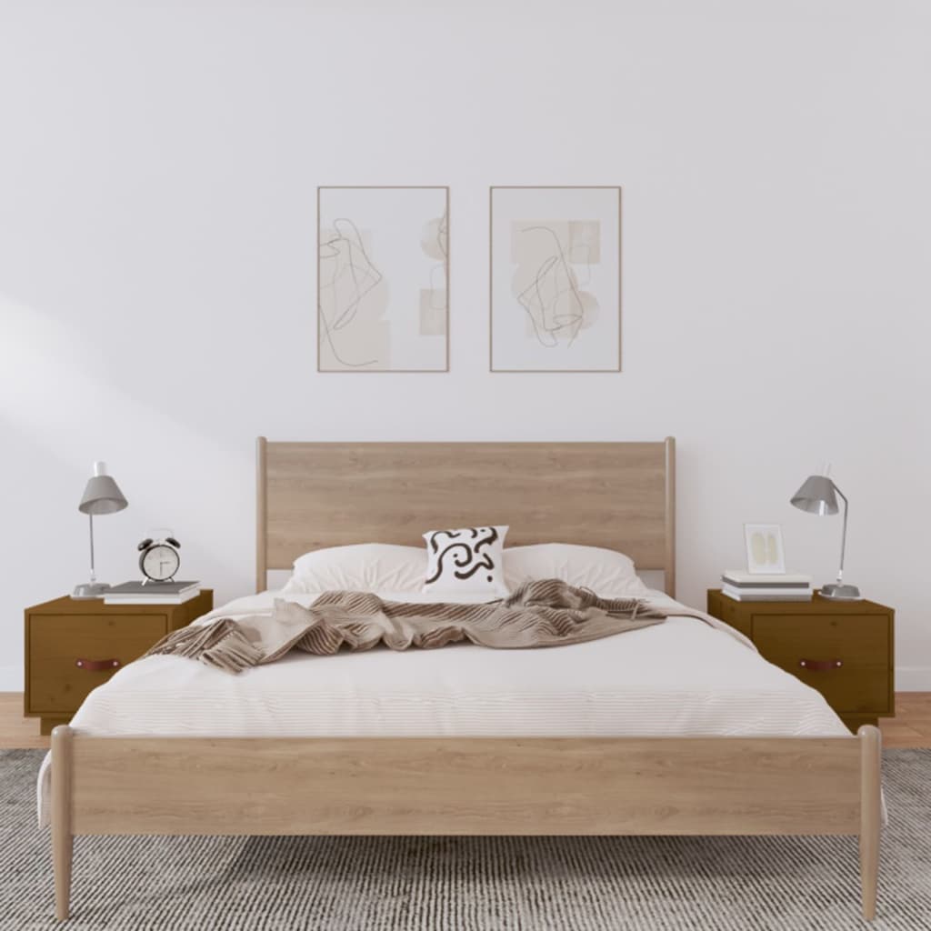Comodini 2 pz ambra 40x34x35 cm in Legno Massello di Pino - homemem39
