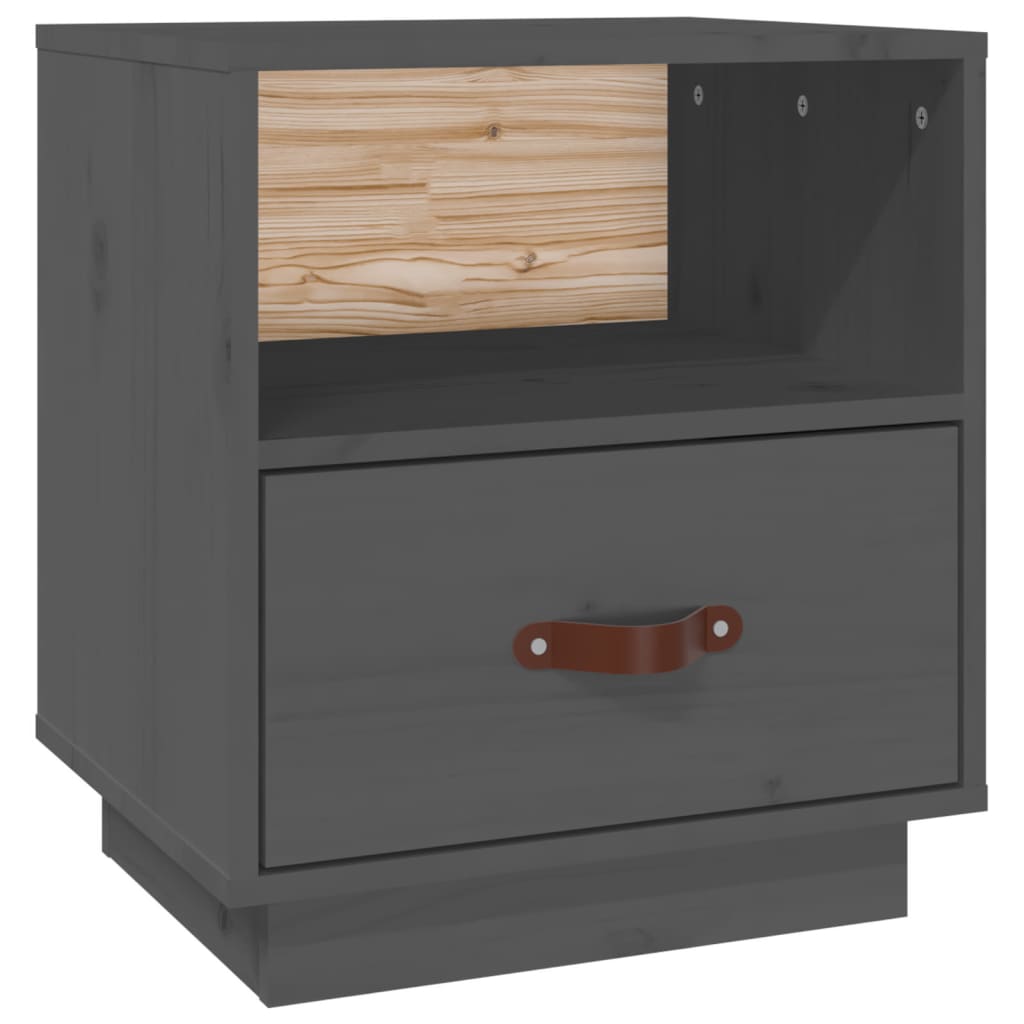 Comodino Grigio 40x34x45 cm in Legno Massello di Pino - homemem39