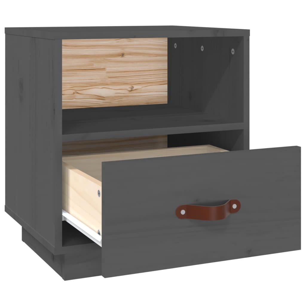 Comodino Grigio 40x34x45 cm in Legno Massello di Pino - homemem39