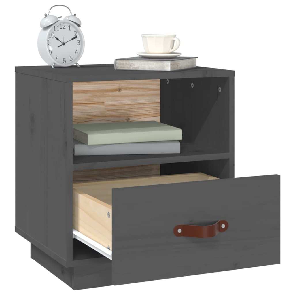 Comodini Grigi 2 pz 40x34x45 cm in Legno Massello di Pino - homemem39