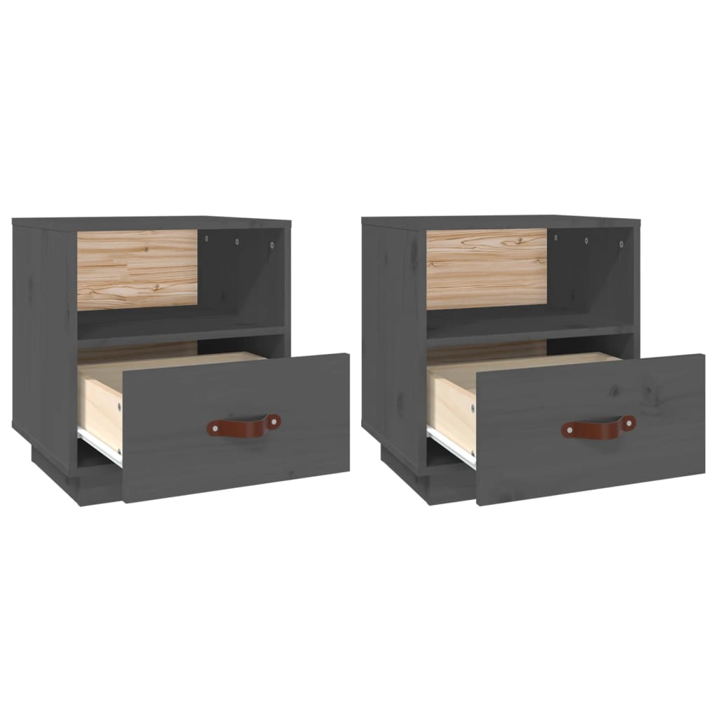 Comodini Grigi 2 pz 40x34x45 cm in Legno Massello di Pino - homemem39