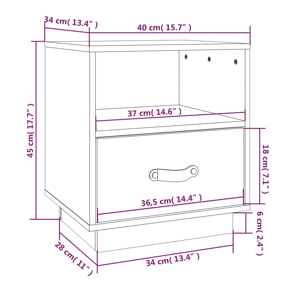 Comodini 2 pz ambra 40x34x45 cm in Legno Massello di Pino | homemem39