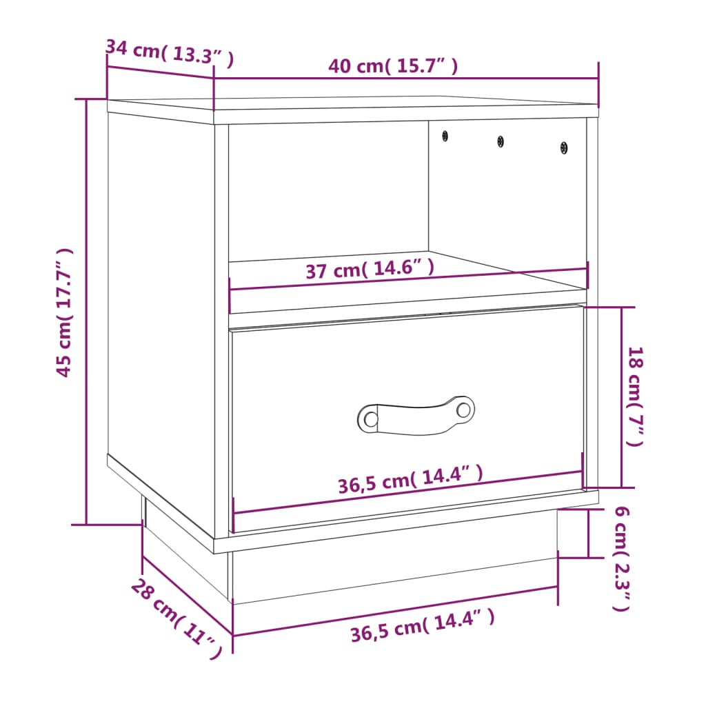 Comodino Nero 40x34x45 cm in Legno Massello di Pino | homemem39