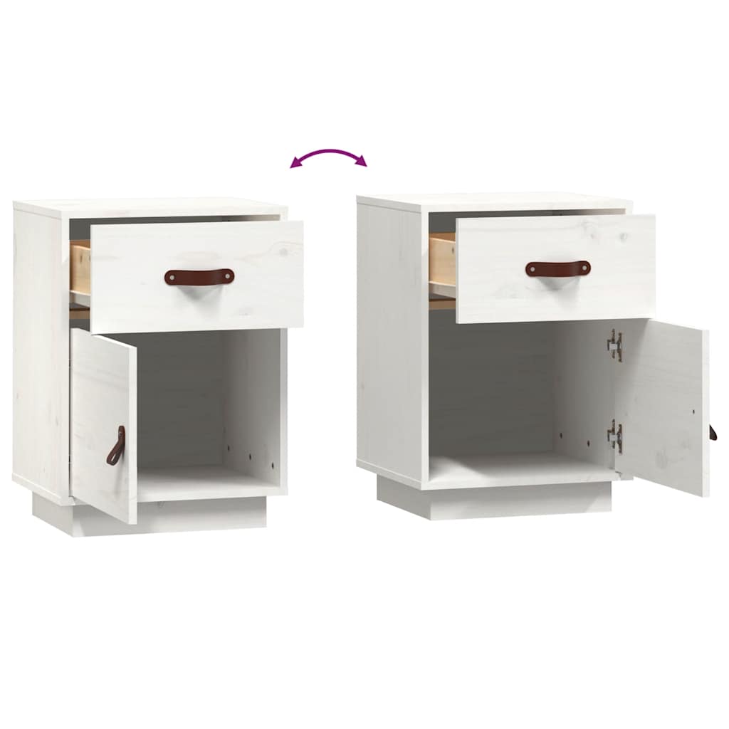 Comodino Bianco 40x34x55 cm in Legno Massello di Pino - homemem39