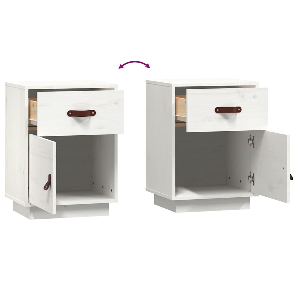Comodini Bianchi 2 pz 40x34x55 cm in Legno Massello di Pino - homemem39