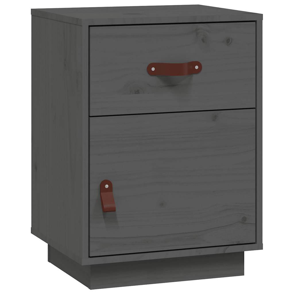 Comodini Grigi 2 pz 40x34x55 cm in Legno Massello di Pino - homemem39