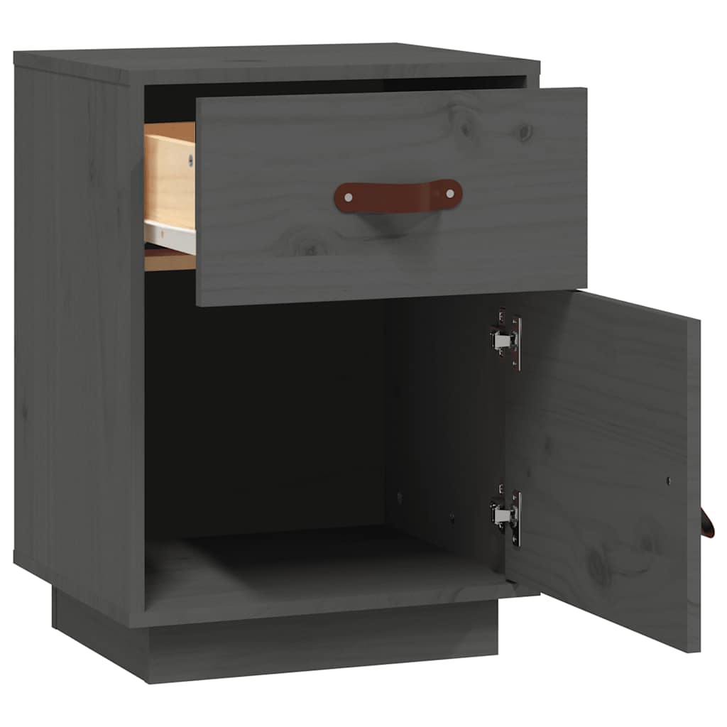 Comodini Grigi 2 pz 40x34x55 cm in Legno Massello di Pino - homemem39