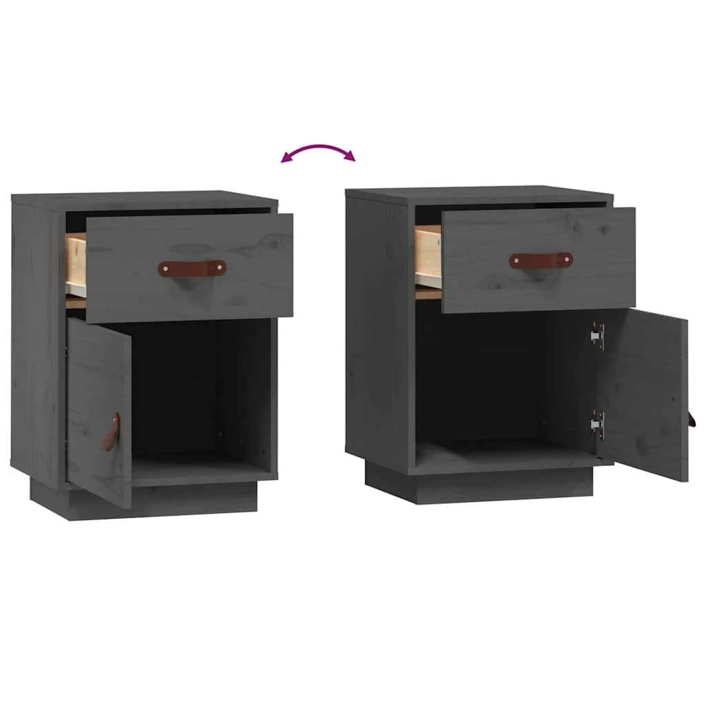 Comodini Grigi 2 pz 40x34x55 cm in Legno Massello di Pino - homemem39