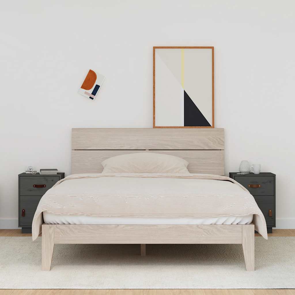 Comodini Grigi 2 pz 40x34x55 cm in Legno Massello di Pino - homemem39