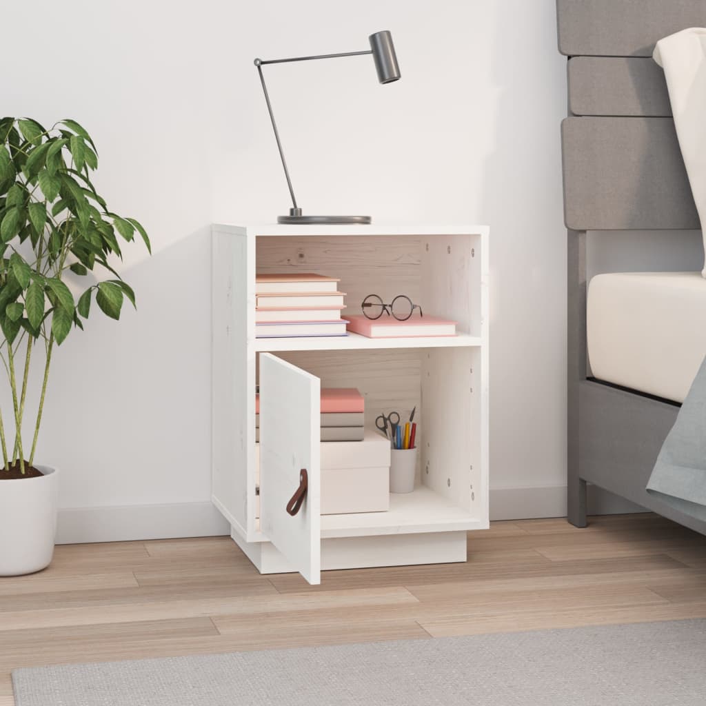 Comodino Bianco 40x34x55 cm in Legno Massello di Pino - homemem39