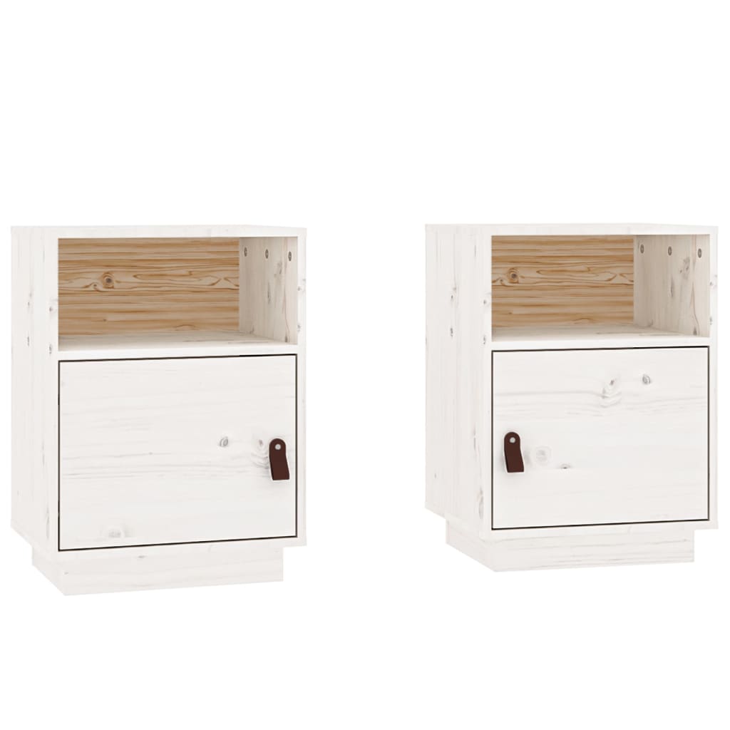 Comodini Bianchi 2 pz 40x34x55 cm in Legno Massello di Pino - homemem39