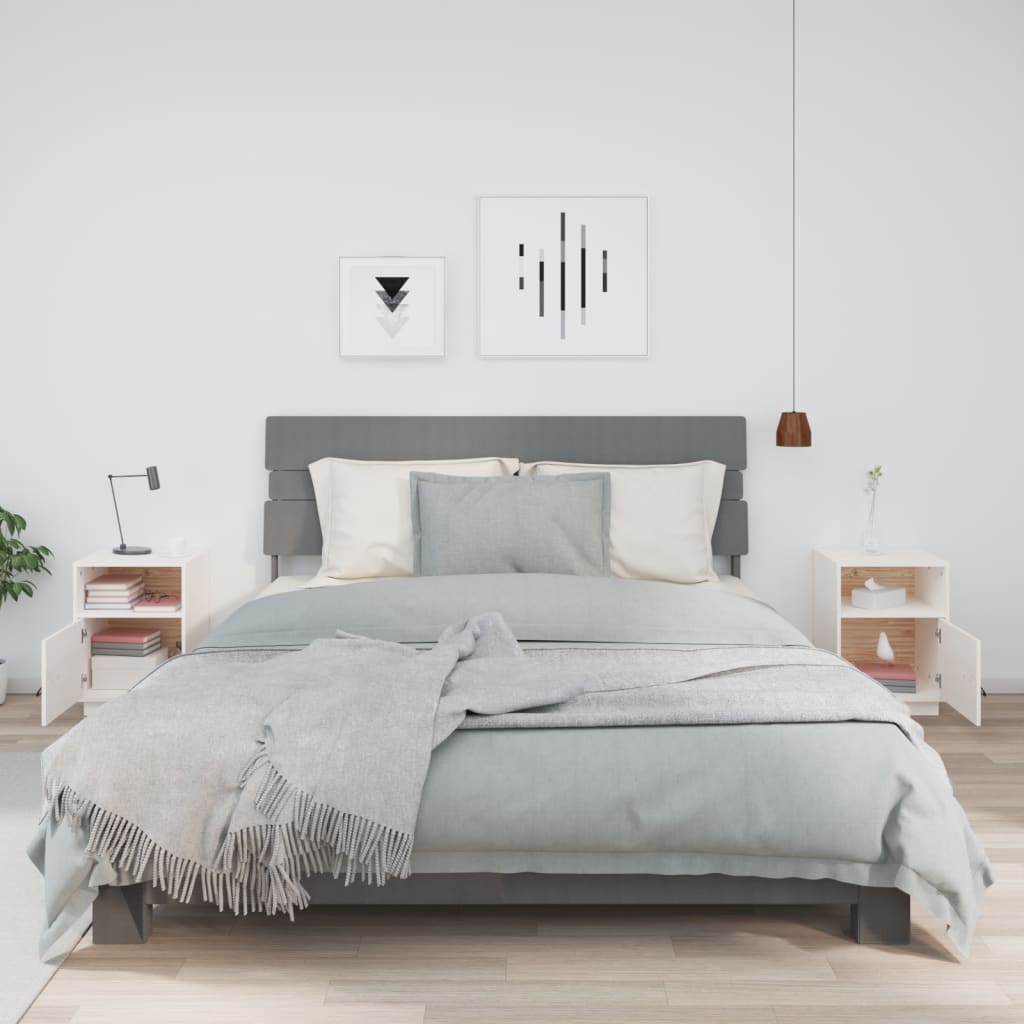 Comodini Bianchi 2 pz 40x34x55 cm in Legno Massello di Pino - homemem39