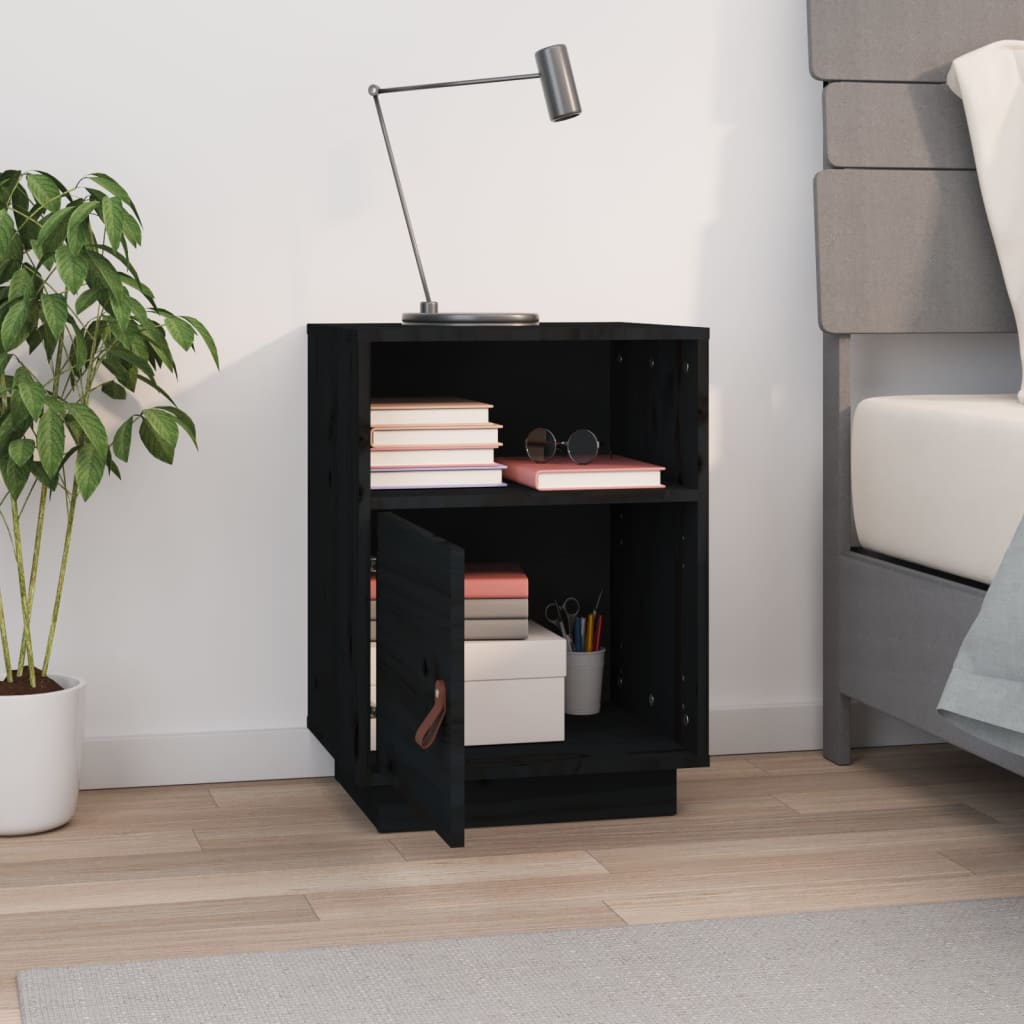 Comodino Nero 40x34x55 cm in Legno Massello di Pino - homemem39